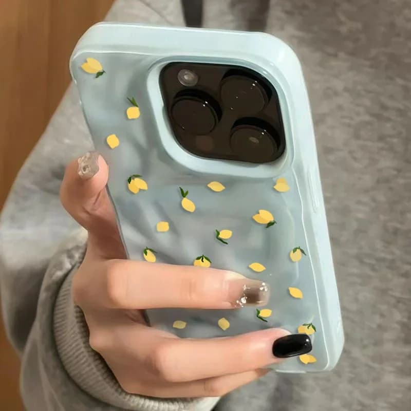 Yellow Lemon Shockproof Anti-Scratch Protective Case For iPhone 17 16 15 14 13 12 11 Pro Max 17Air Plus Folds Texture Soft Cover