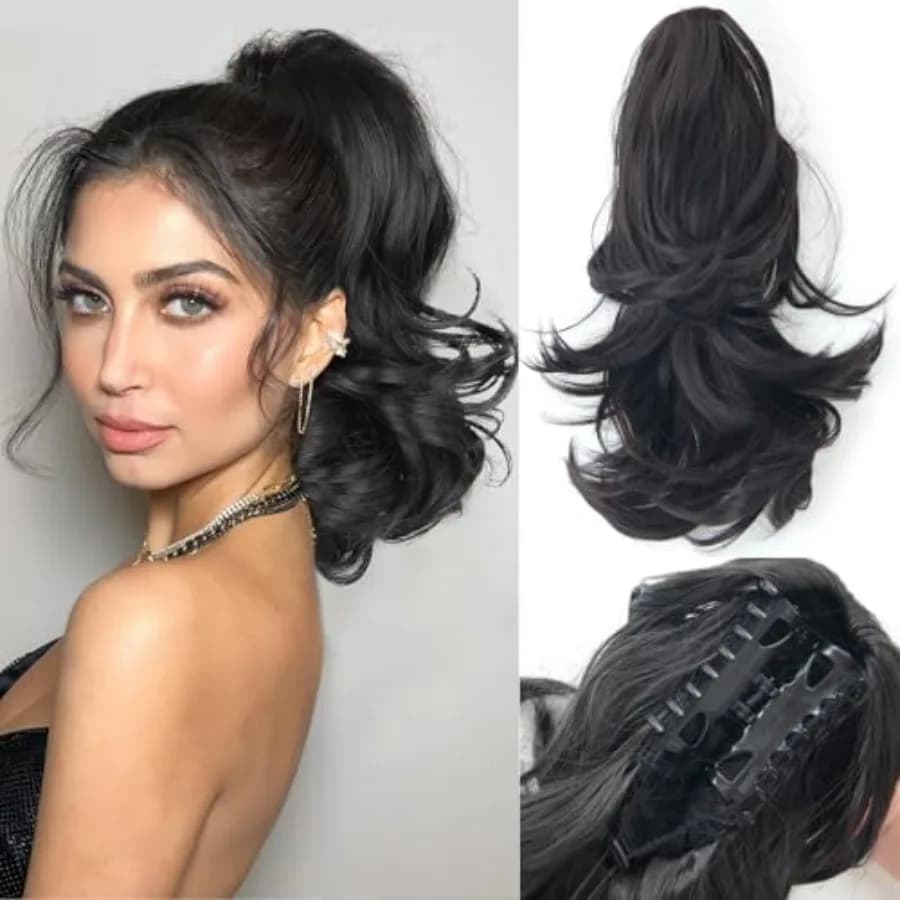 DAXSRXI Claw Clip Ponytail Extension, Clip in Ponytail, 10 Inch, 1B Natural Black, Ponytail Extension, Pony Tails Hair Extensio