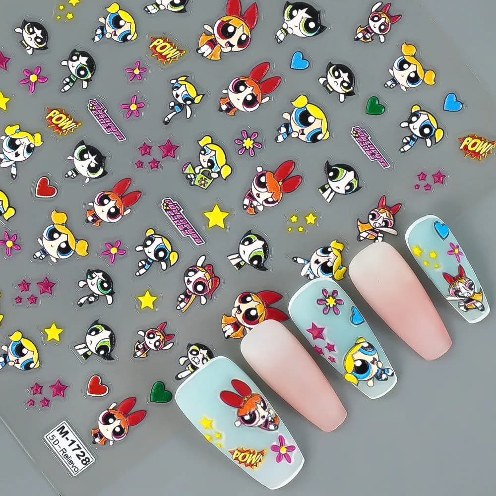 Adesivi per Unghie Kawaii delle Powerpuff Girls, Decorazioni Anime Carine per Donne, Decalcomanie per Unghie alla Moda, Adesivi Creativi per Nail Art