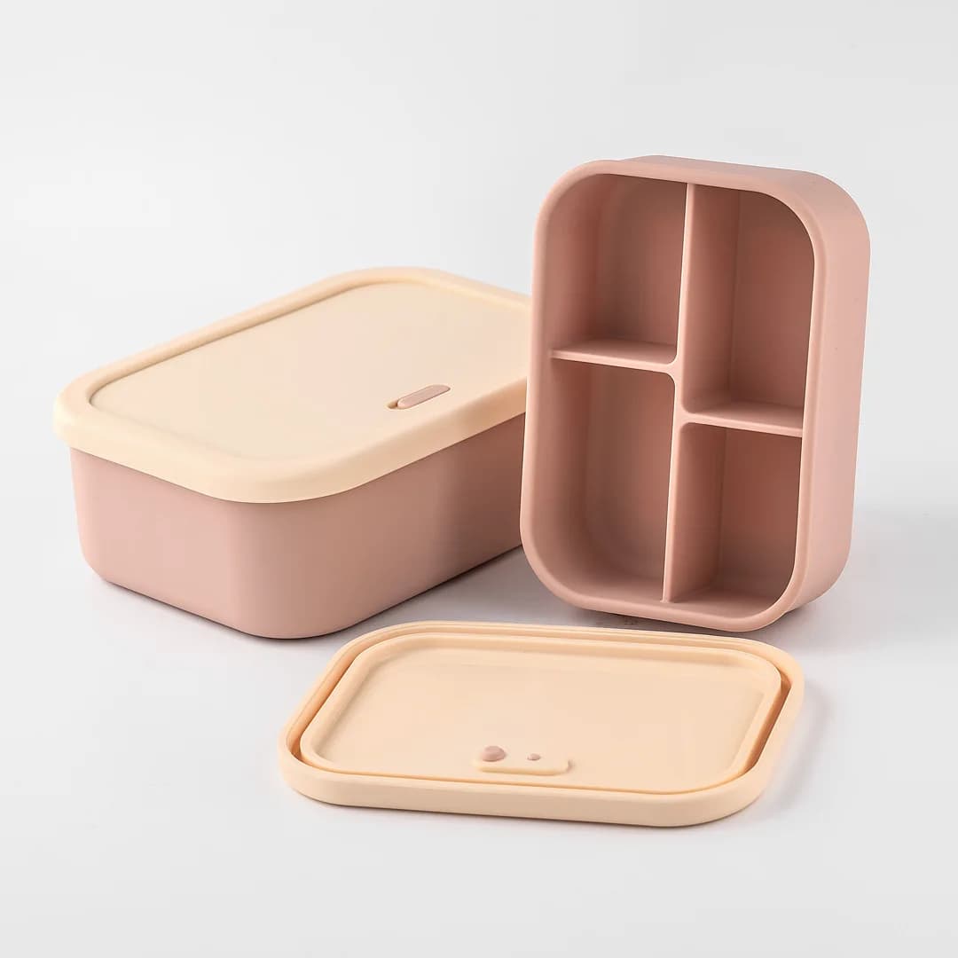 Lunch Box in silicone a 4 scomparti Contenitore per alimenti per microonde a tenuta stagna Bento Box Contenitori per la preparazione dei pasti non tossici per bambini