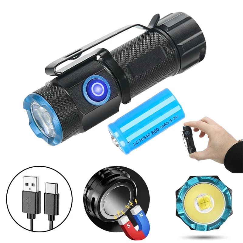 Potente torcia XHP50 portatile Mini torcia a LED USB ricaricabile cappello Clip luci con magnete di coda per lanterna da pesca da campeggio