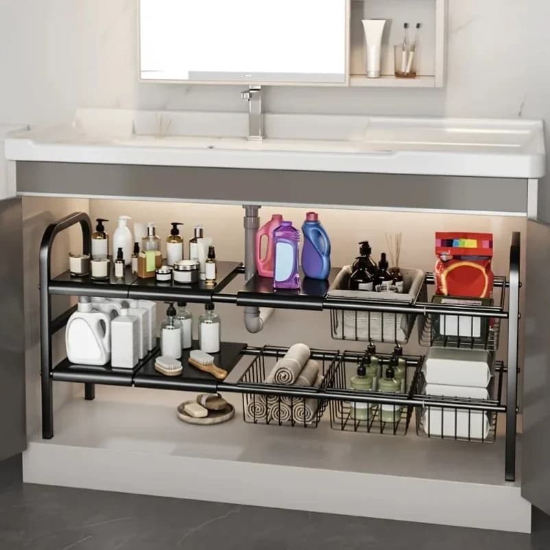 1 set di organizzatori multiuso per cucina sotto il lavandino del bagno - Scaffale portaoggetti espandibile per armadio