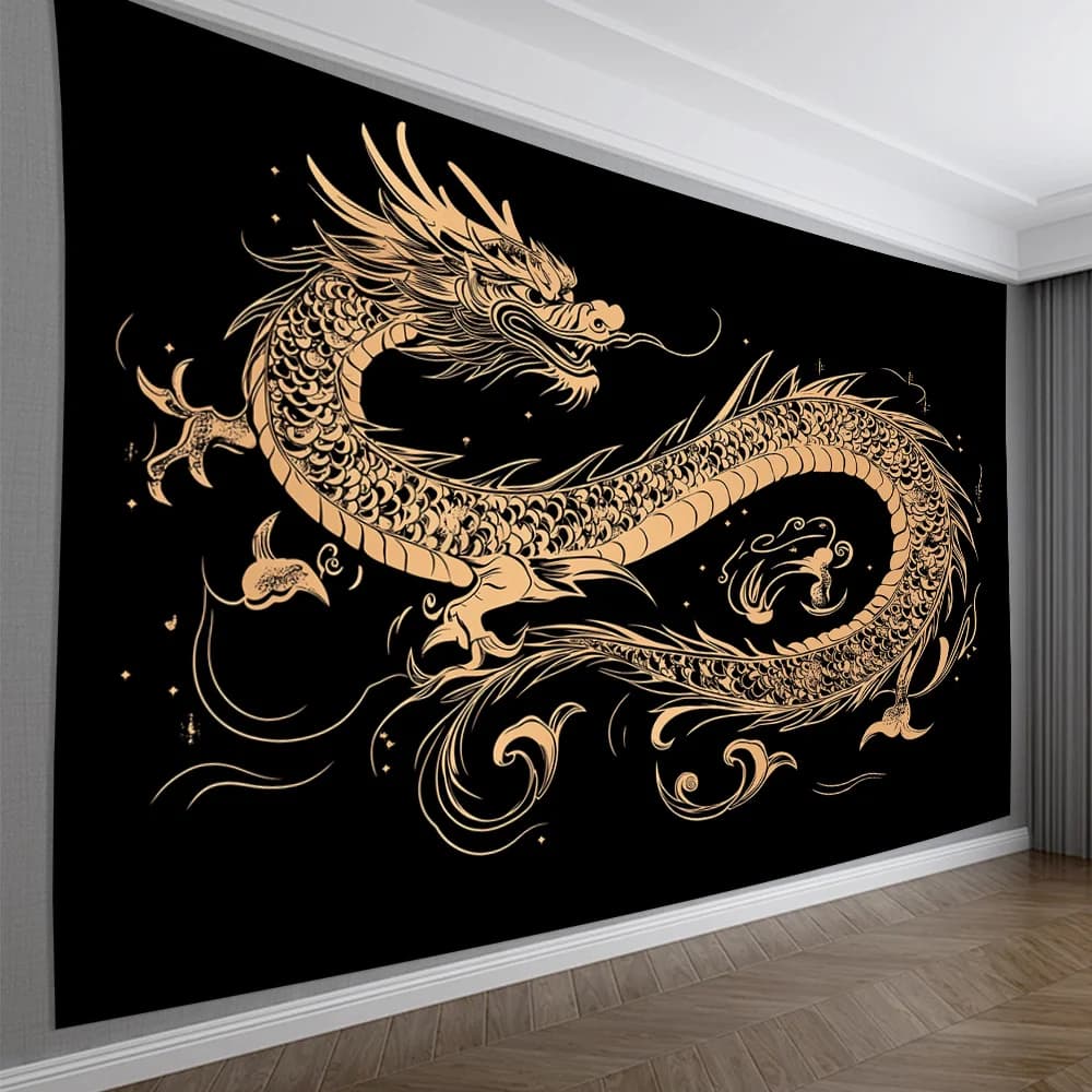 1pc Golden Dragon Tapestry Wall Hanging Decor, Polyester, Featherless, No Power Needed, Versatile for Living Room, Bedroom, Offi