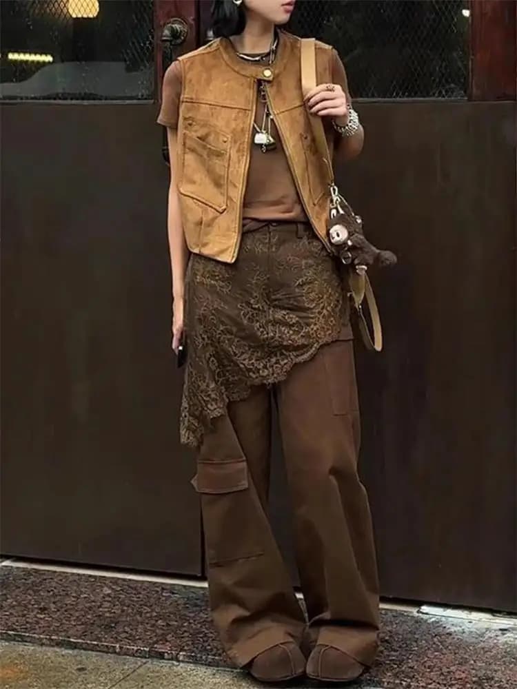 Elegante Gonna in Pizzo con Cintura, Design Autunno-Inverno, Orlo Irregolare, Moda Femminile in Misto Seta, Stile da Ufficio