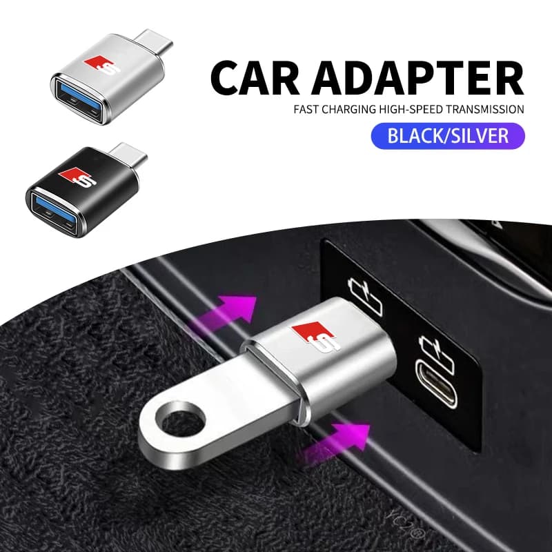 Type C To USB Port Converter Charging Cable Adapter For Audi Sline Quattro A1 A3 A4 A5 A6 A7 A8 TT Q1 Q2 Q3 Q4 Q5 Q6 Q7 Q8