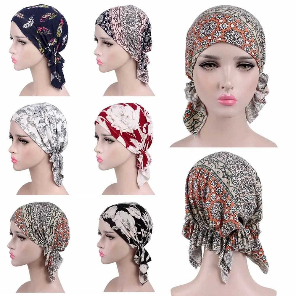 Tubo uomo donna berretti da notte moda Casual cappello di cotone Bandana donna vento nazionale stampa floreale turbante cappello da chemioterapia