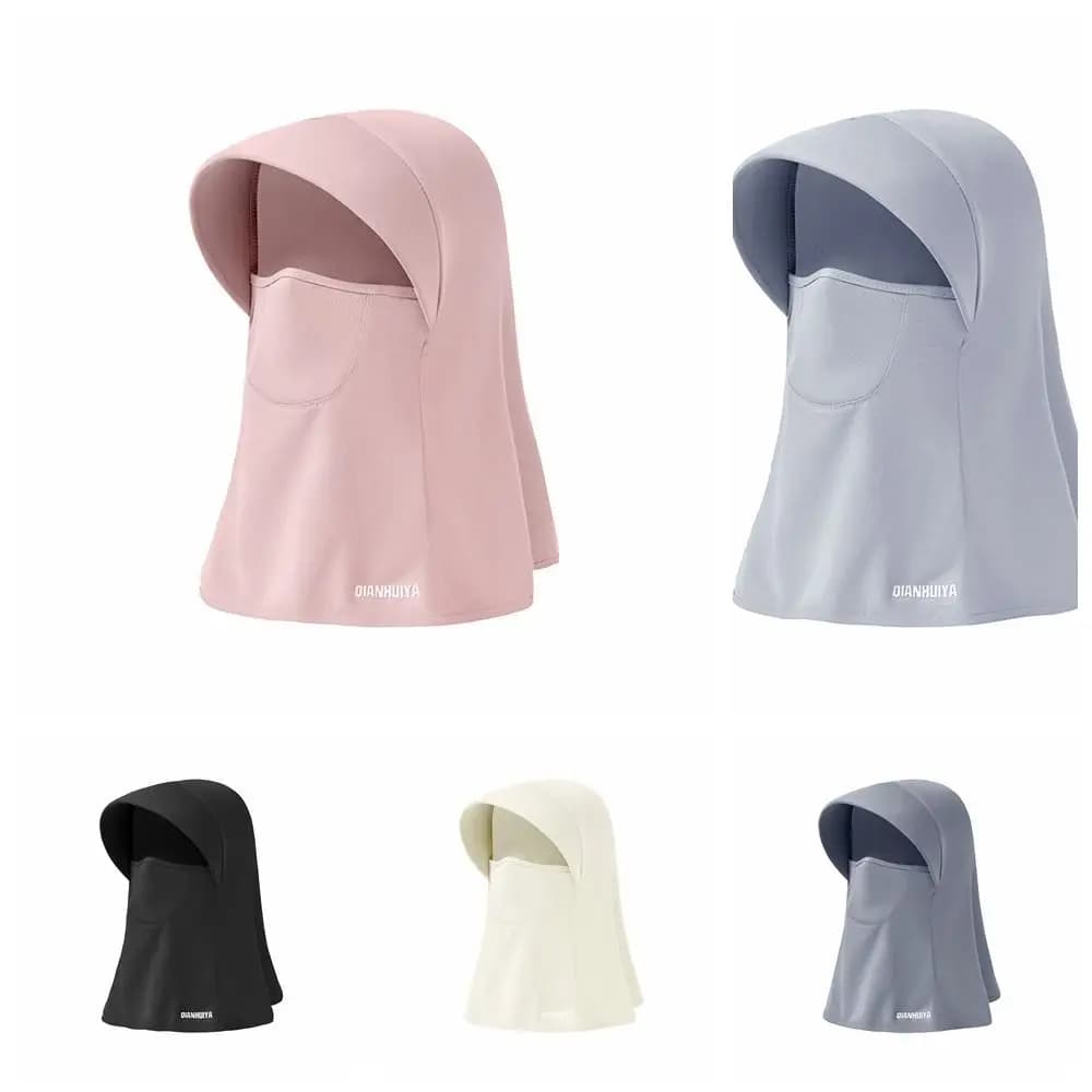 Maschera Sottile Protettiva UV per il Viso, in Seta Ghiaccio Elastica, Tinta Unita, con Visiera, Protezione Solare, Velo Sportivo