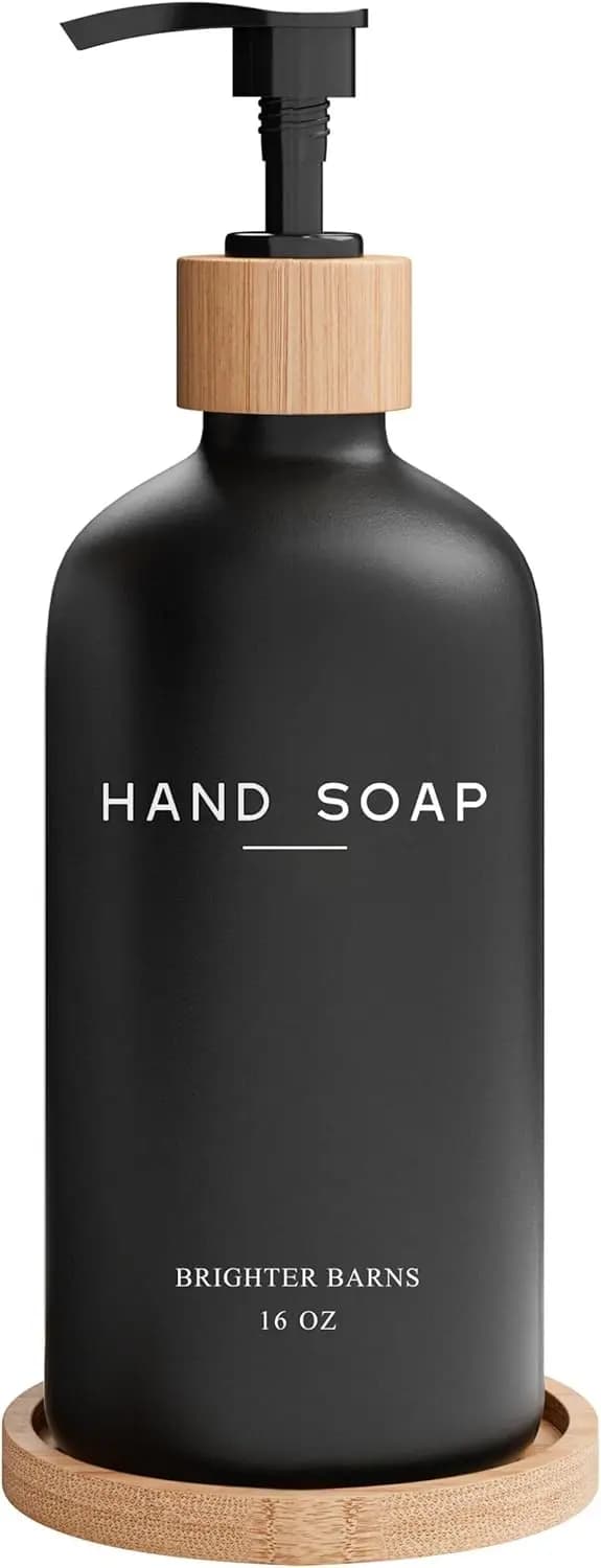Set Dispenser Sapone Liquido in Vetro Nero con Vassoio - Accessori Bagno di Lusso per Hotel, Case Vacanza, Ristoranti