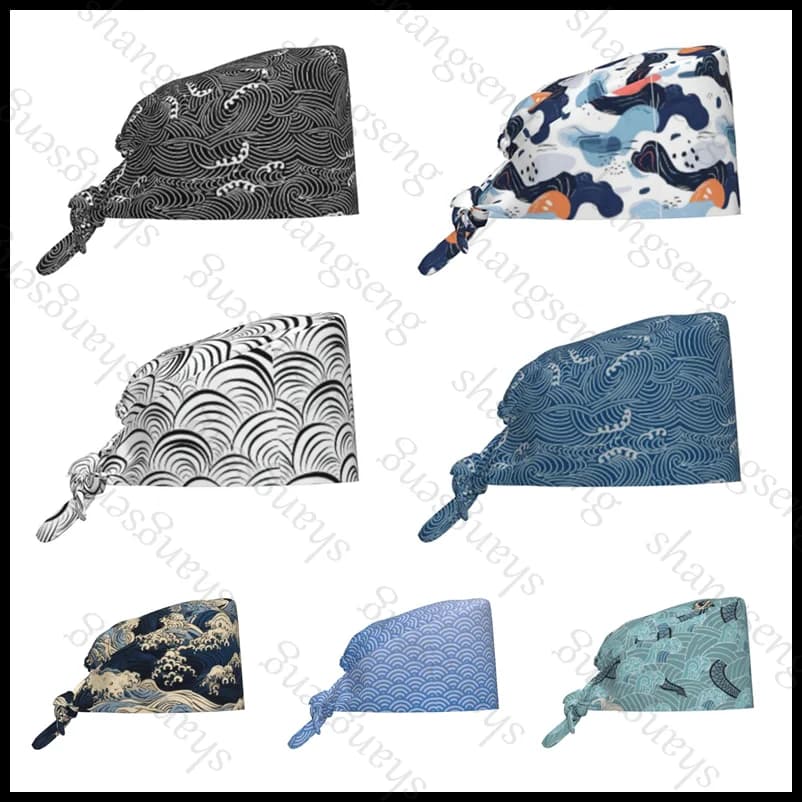 Sea Waves Nurse Hat, Operating Room Cap, Woman Medical Hat, Stomatology Button Hat, Dust Hat for Intensive Treatment Nurses