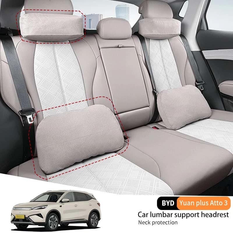 Per Byd Yuan Plus Atto 3 2025 Seggiolini auto Poggiatesta Cuscino lombare Cuscino schienale in peluche Supporto regolabile Memory Foam Alleviare