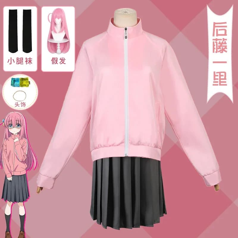 Costume Cosplay Gotou Hitori di Bocchi The Rock, Uniforme JK, Giacca Rosa, Gonna, Parrucca, Set per Halloween e Cosplay Anime