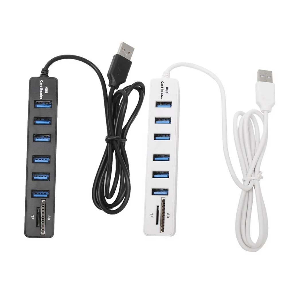 USB 6 Port Card Reader High Speed Transmission Memory TF Hub Multi Splitter Port Plug and Play USB 2.0 for Laptop Computer PC
