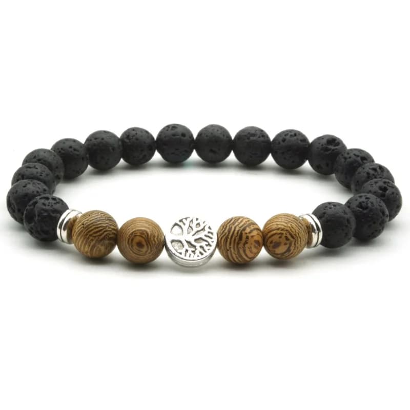 Perline di legno 8mm pietra lavica nera albero della vita equilibrio curativo aromaterapia diffusore di olio essenziale gioielli braccialetto