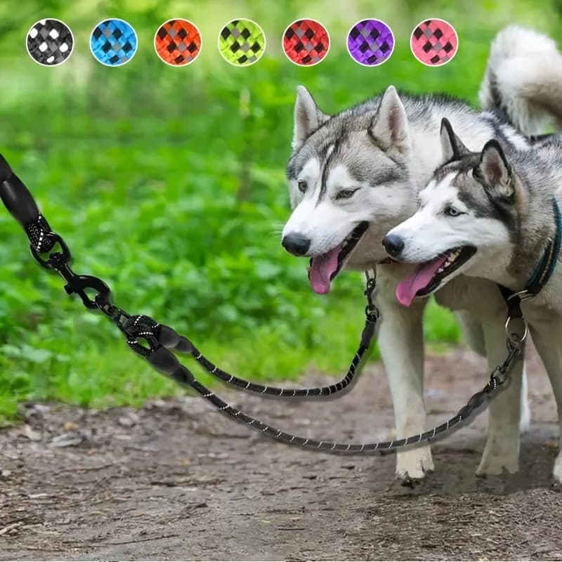 Reflective Dual Leash for 2 Dogs, Walking Leash with Comfortable Handle Reflective Pet Leash for Large and Medium-sized Dogs
