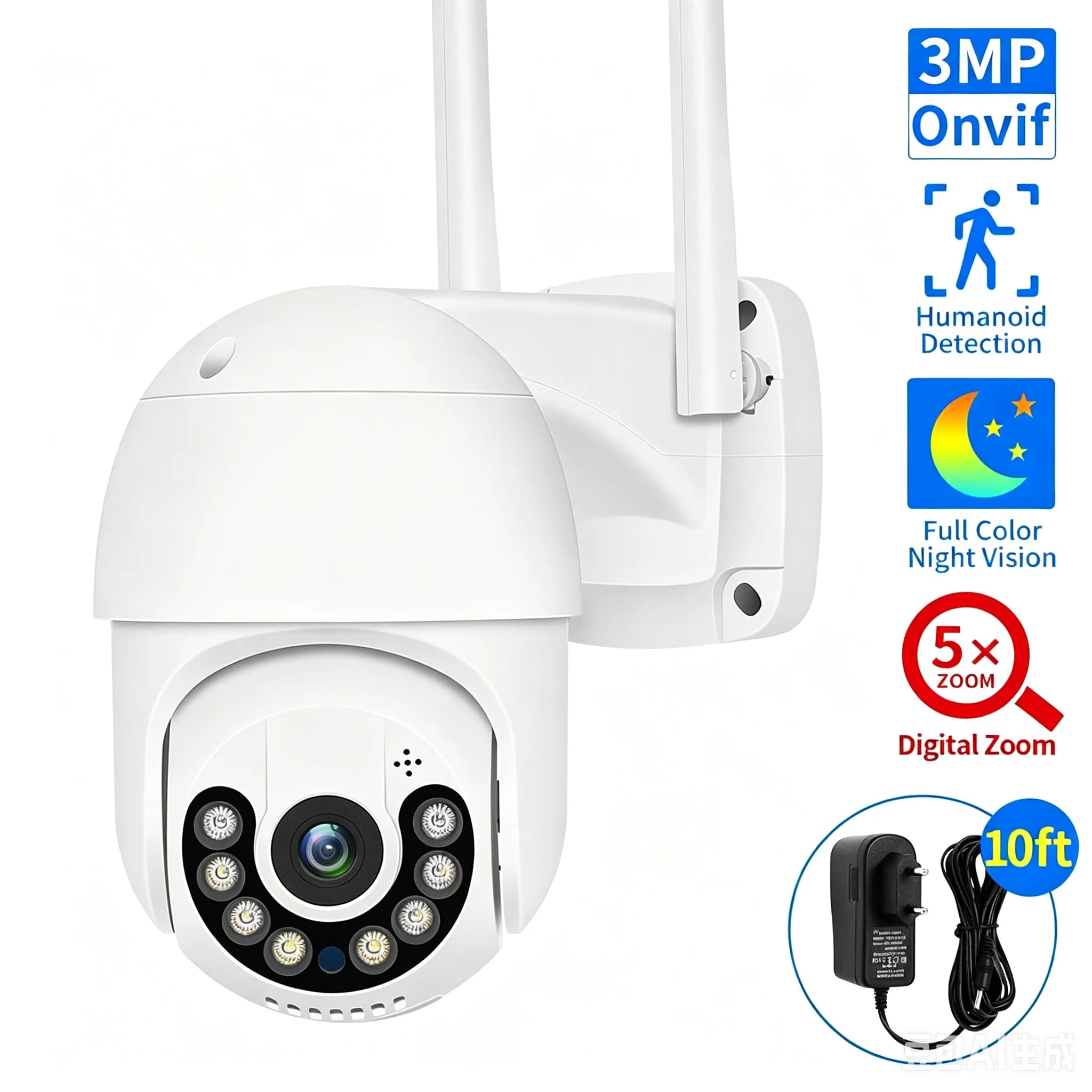 Hiseeu 4K 8MP PTZ Wifi Smart Camera 5x Zoom digitale Rilevamento umano Visione notturna colorata ONVIF Wireless CCTV Video sorveglianza IP