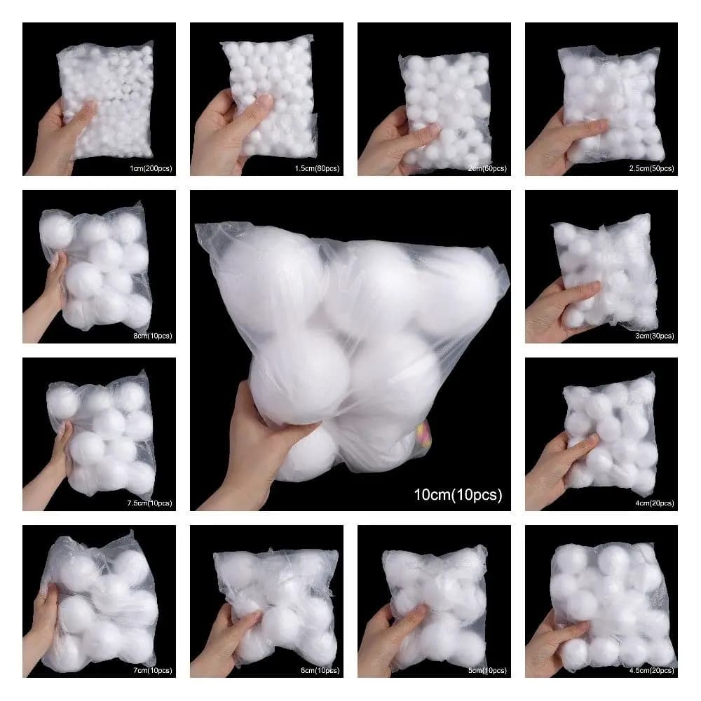 1-500Pcs 1/2/3/3.5/4/5/6/7/8/9/10/12/15/18/20-30cm White Foam Balls Polystyrene Styrofoam Balls Craft Decoration Christmas Balls