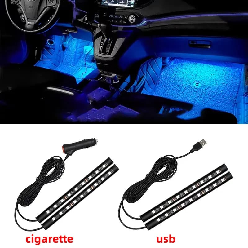 2 in 1 LED Car Neon Light Foot Light LED Interior Decoration Backlight Cigarette Lighter USB Atmosphere Lamp Vehicle Accessories