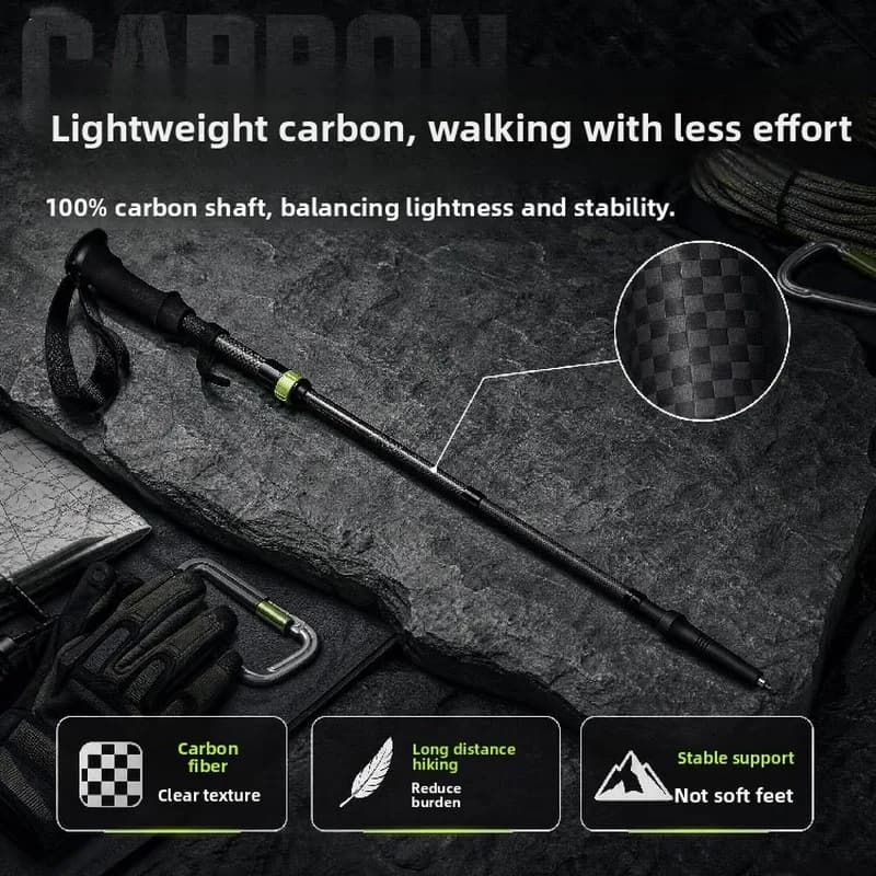 Outdoor Professional Hiking Pole Carbon Fiber Three Section Foldable Lightweight Walking Stick Climbing Equipment For Travel Adv