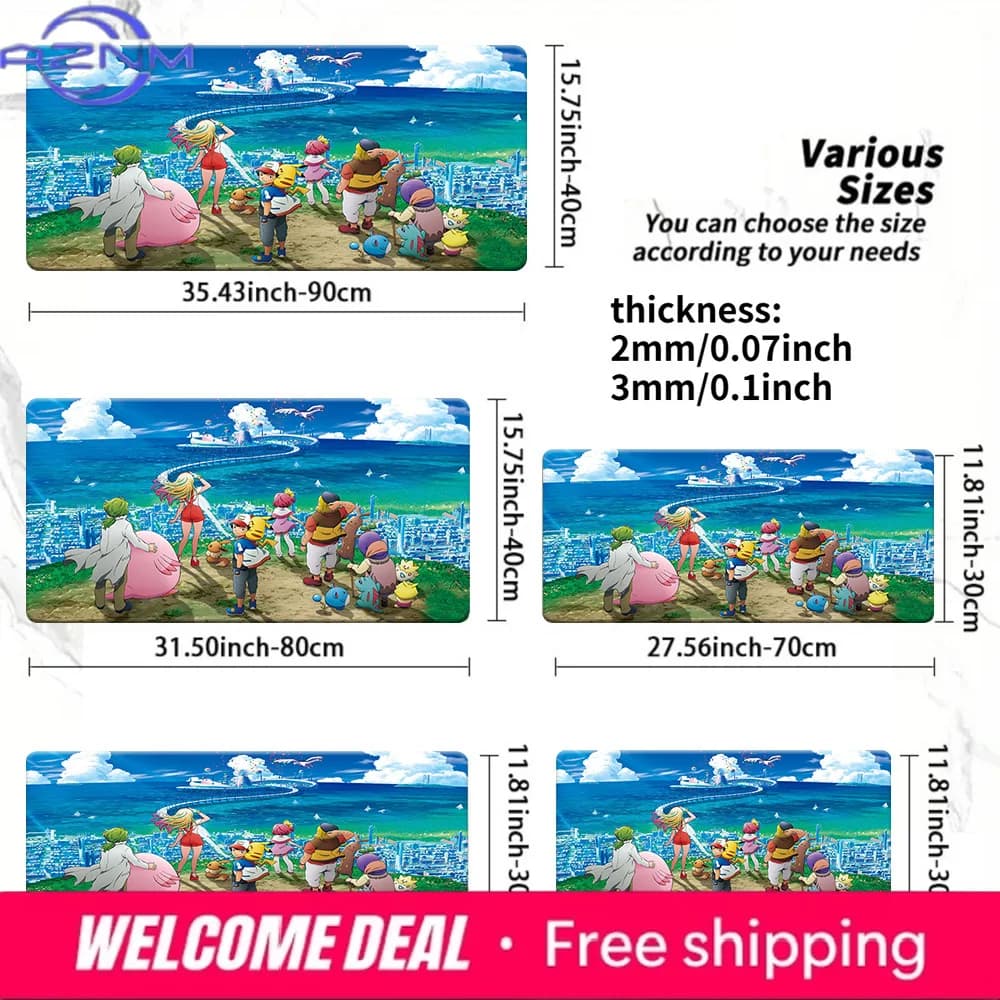 Tappetino da scrivania Pokemon Ash & Friends Ocean City, tappetino per mouse da gioco lavabile e antiscivolo