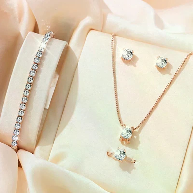 5 pezzi eleganti set di gioielli in cristallo per donna collana orecchini anello braccialetto gioielli principessa set da sposa per San Valentino