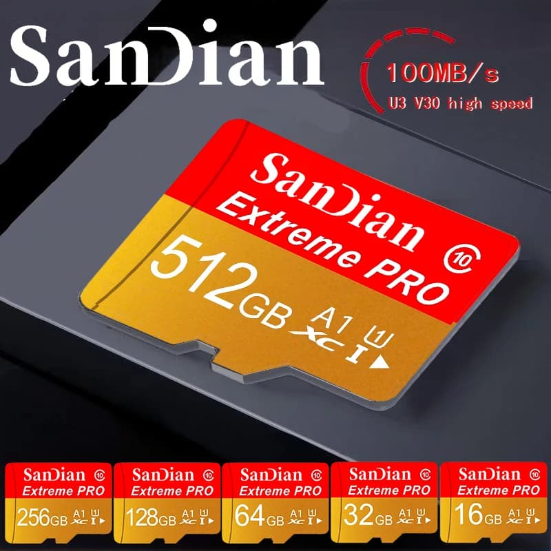 Memory Card 512GB Slim Micro TF SD Card 256GB SD Cards 128GB TF Cards 64GB High Performance for Phone/Tablet/Security Camera/VR