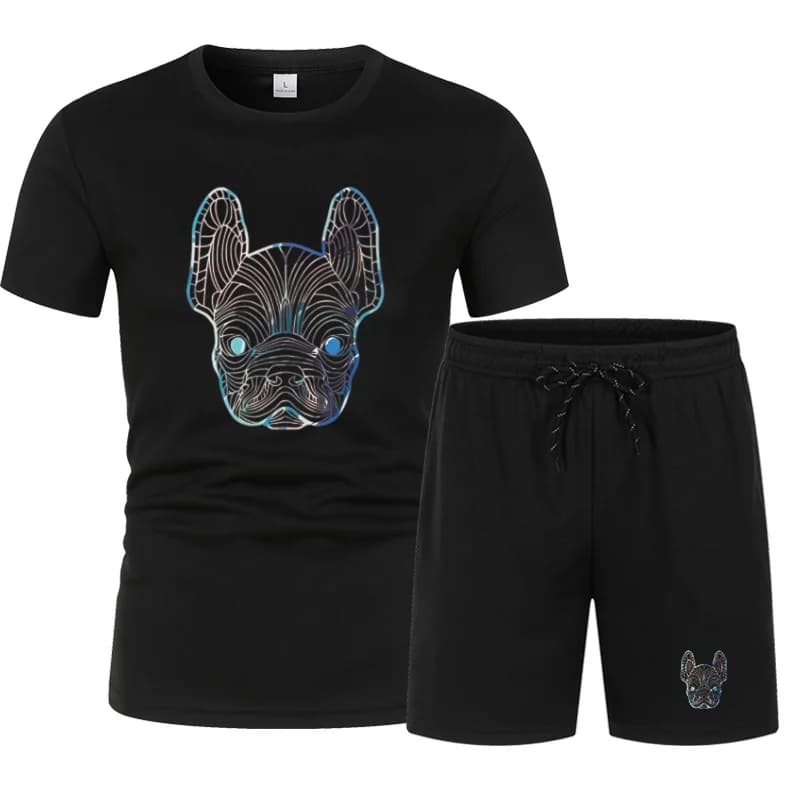 Men's summer sports suit, fashionable, casual, two pieces, short sleeve t-shirt and shorts.