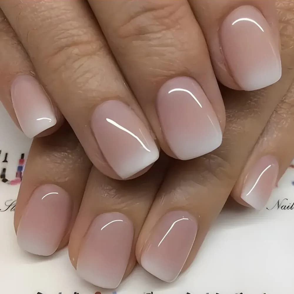 24 pezzi semplici unghie finte a testa quadrata con colla gelatinosa rosa bianco sfumato francese stampa su unghie finte punte per unghie corte a copertura totale