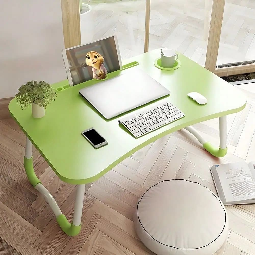Tavolino da letto per laptop, vassoio per mangiare e scrivere a letto, supporto con portabicchieri e cassetto, ideale per colazione a letto