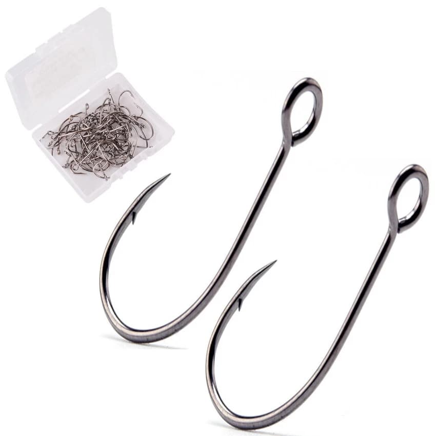 50 pcs/box hooks hand crank fishing hook fishing box for fishing gear Big Eye Sharp high carbon steel fish hook single hooks carp fishing hooks