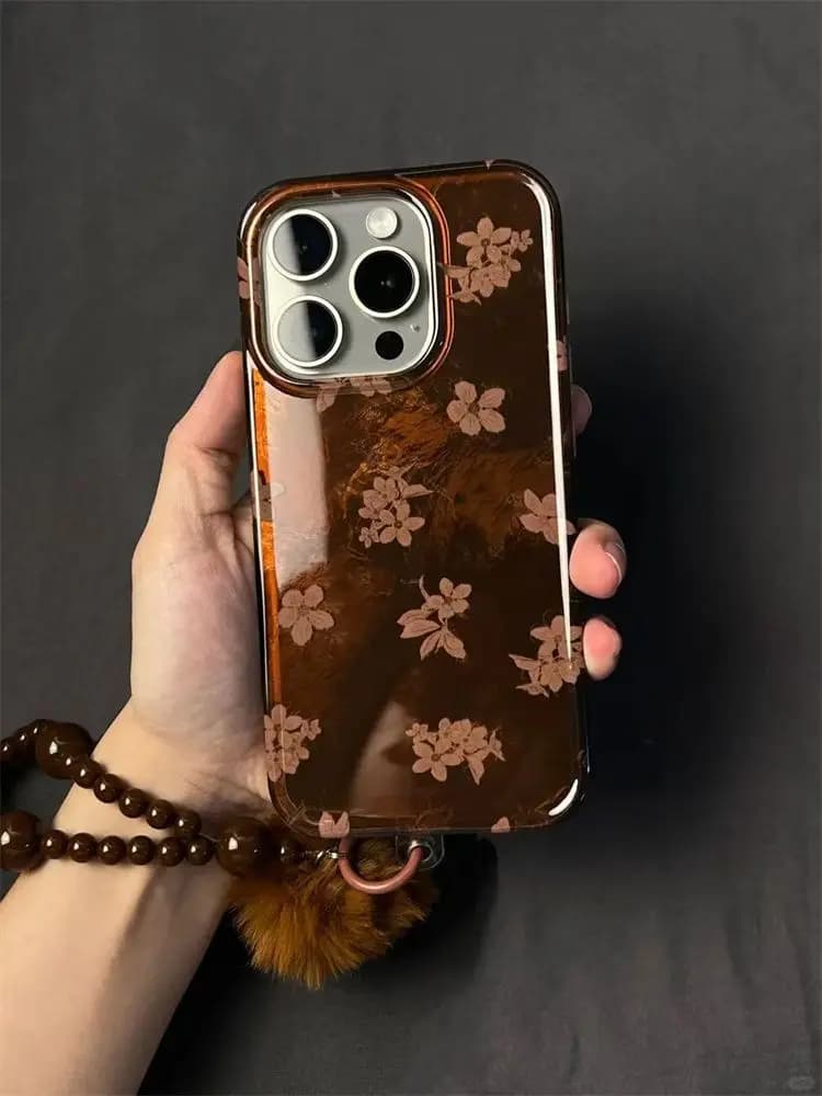 Cover for iPhone Y2K with Vintage Flowers and Brown Bottom Autumn Winter for iPhone 17 16 15 13 11 Pro Max Air 7 8 Plus MINI XR XS MAX