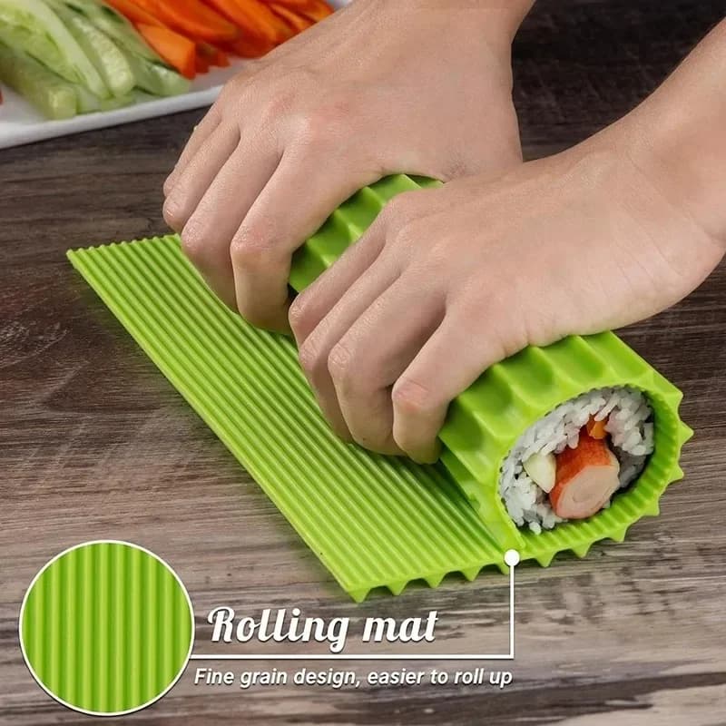 Reusable silicone sushi pad with bamboo pattern, portable sushi kit easy to wash and mold resistant
