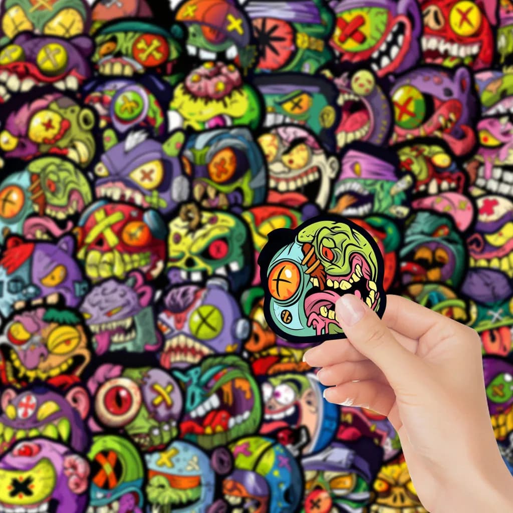 50 Pezzi Adesivi Creativi Mostro, Graffiti Bizzarri Impermeabili per Custodie Telefono, Bagagli, Skateboard, Caschi, Tablet - Papery Pop Store