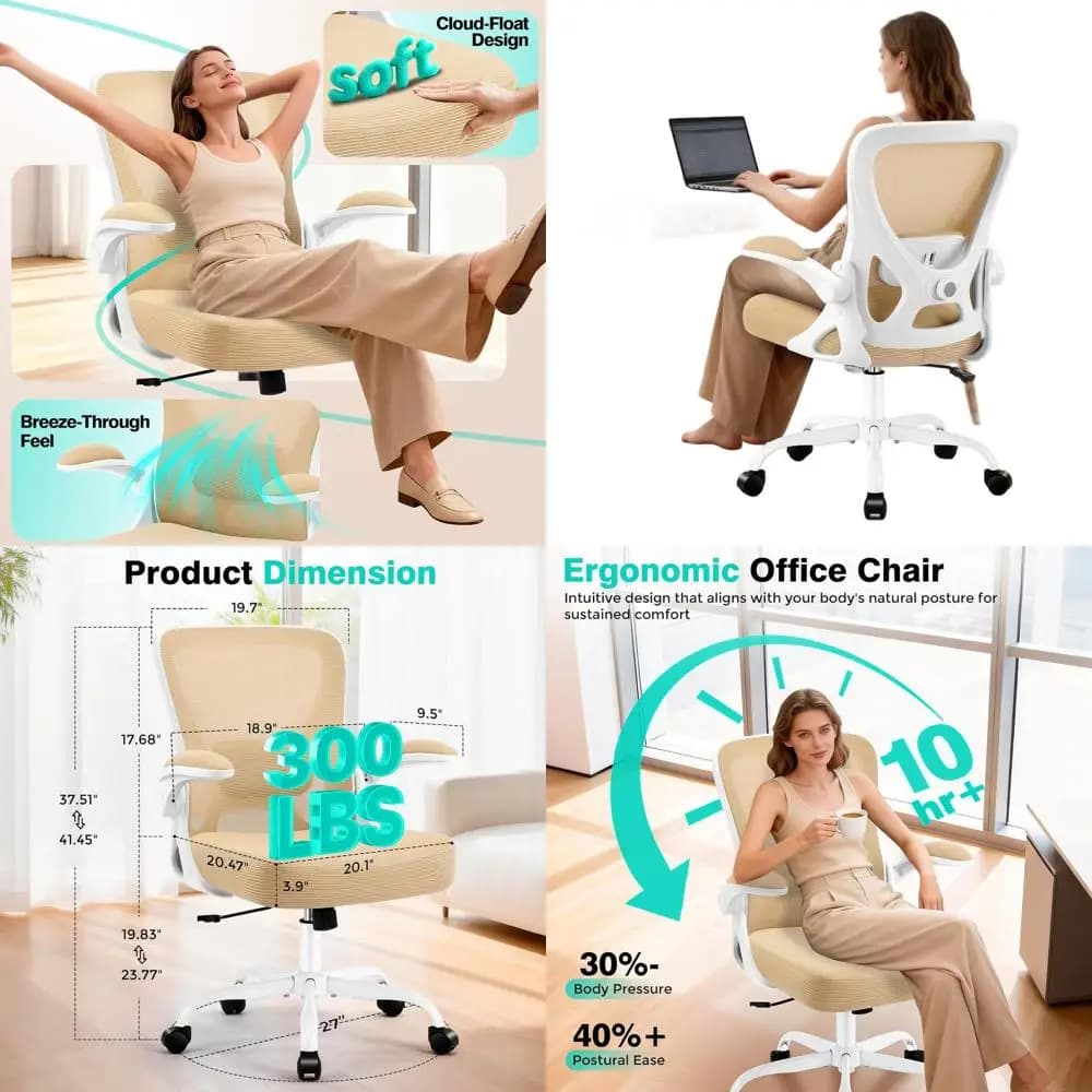Sedia da Ufficio Ergonomica con Schienale Alto in Rete, Supporto Lombare Regolabile e Braccioli Ribaltabili per Gaming o Lavoro da Casa