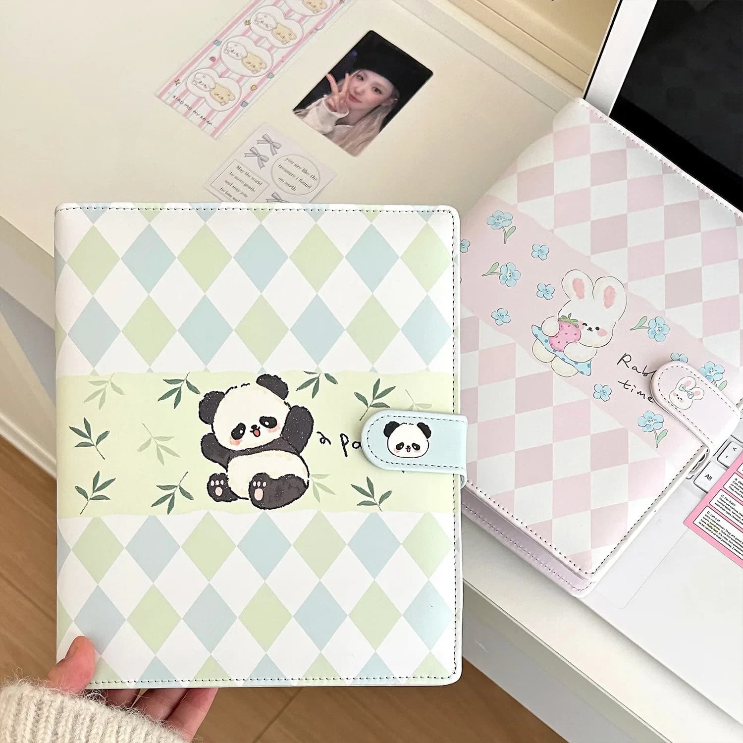 A5 Panda PU Loose Leaf Photo Album Rose Meow DIY Binder Photocards Collect Book Diary Agenda Planner DIY Cover Album Stationery
