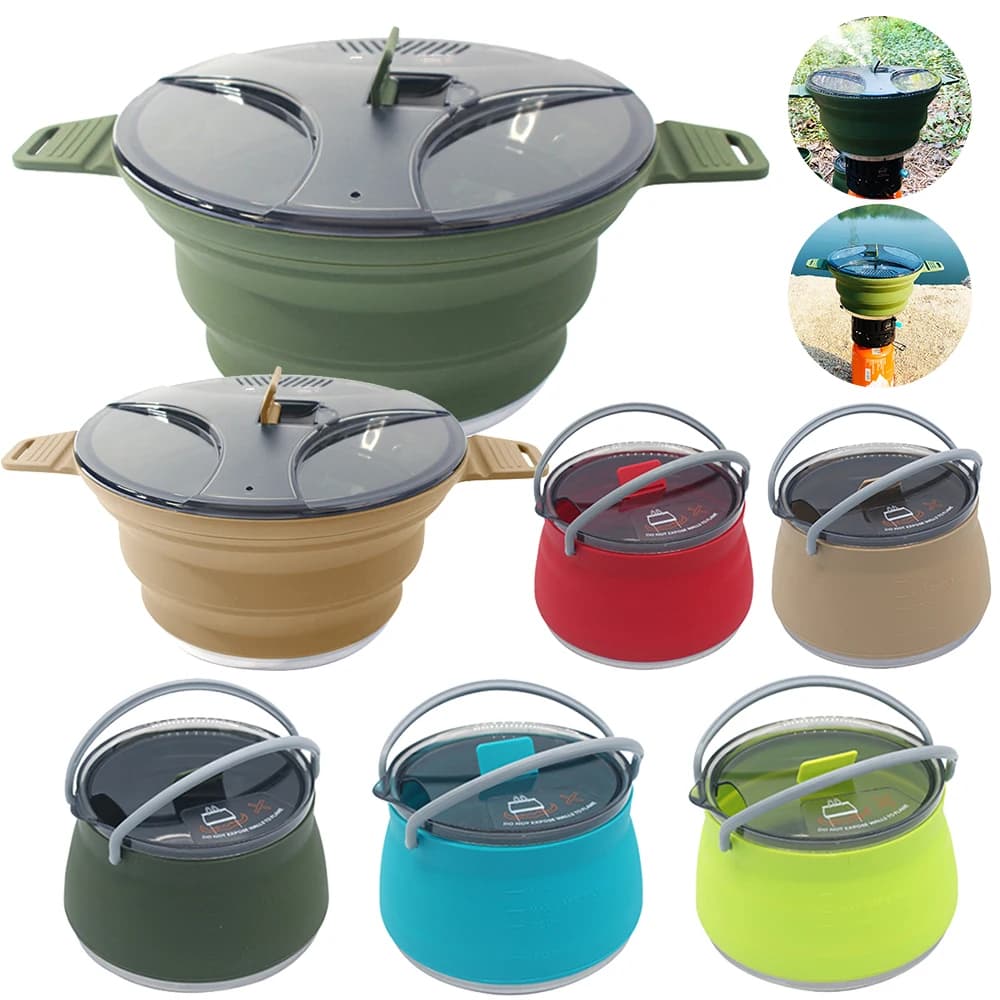 Bollitore per acqua in Silicone da esterno pentola pieghevole da campeggio pentole da campeggio portatili staffa da Picnic pentola resistente al calore attrezzatura da campeggio fresca