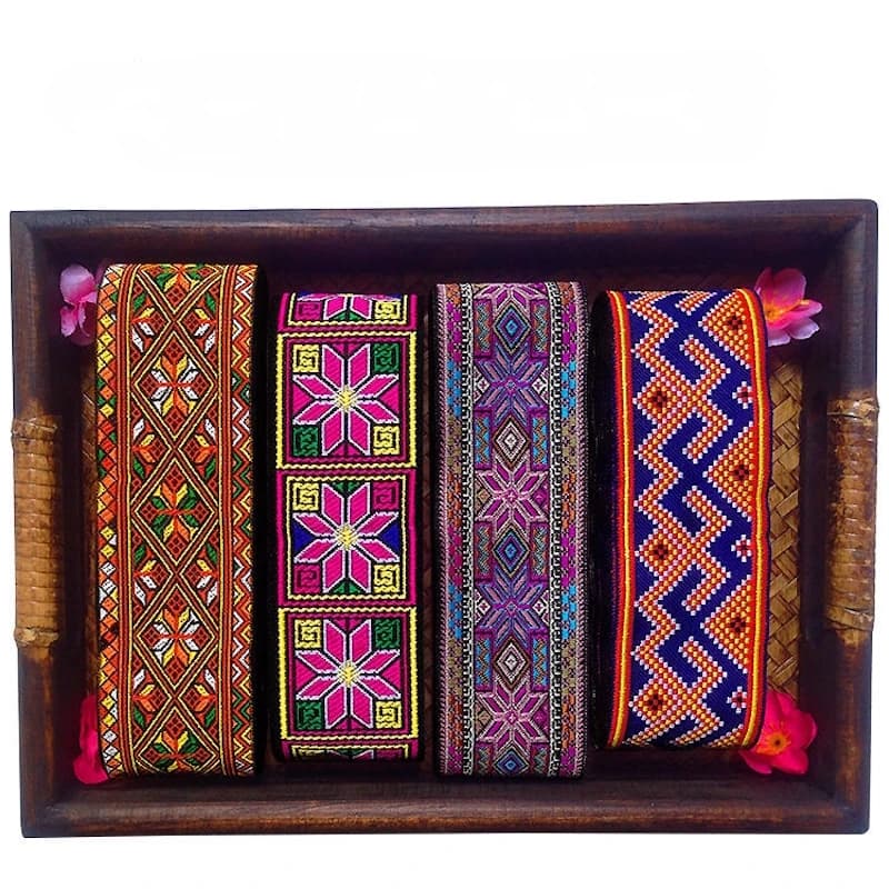 5 yard Hmong Geometria Jacquard Tessitura Etnica Tribale Lace Trim 5 cm Abito Collare Decor Nastro Nastro Tessuto Thai Lao Miao Schiavo FAI DA TE