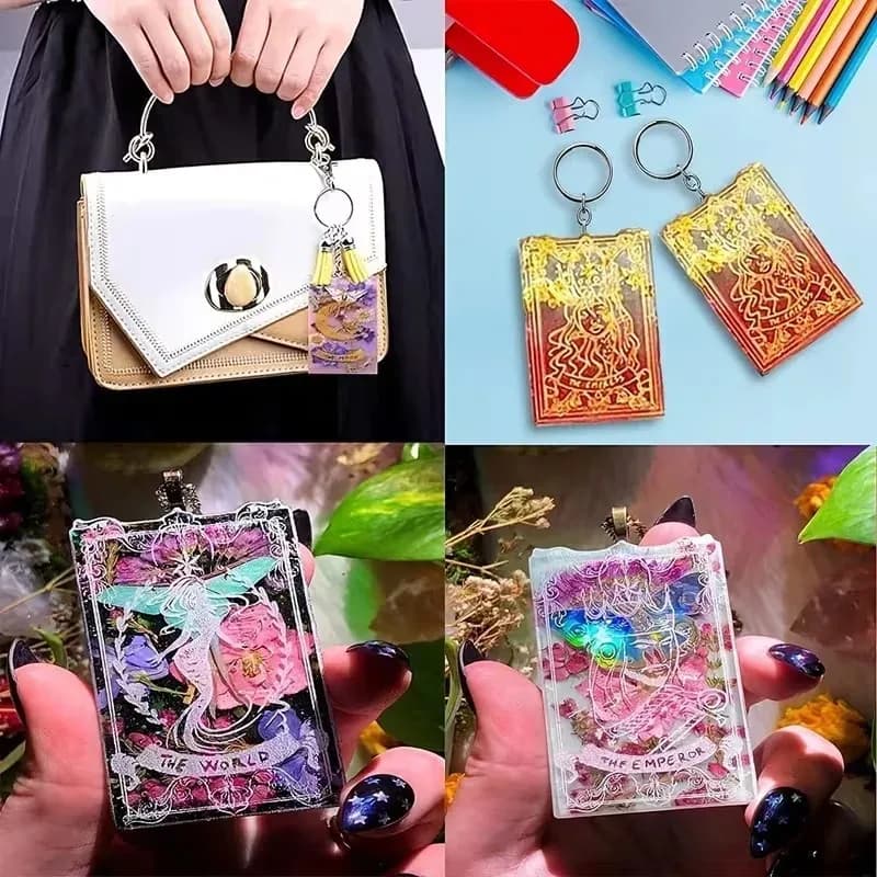 10pcs diy resin craft tarot card epoxy resin molds silicone casting mold for pendant keychain resin jewelry
