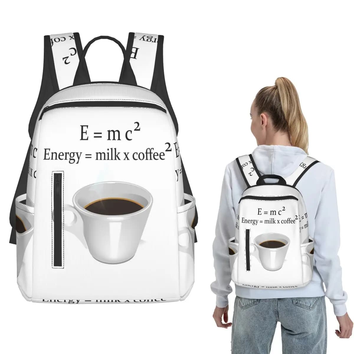 Cafe E = Mc2 Zaino Daypack per ragazzi e ragazze, borsa per libri, borsa da scuola, borse a tracolla per uomini e donne