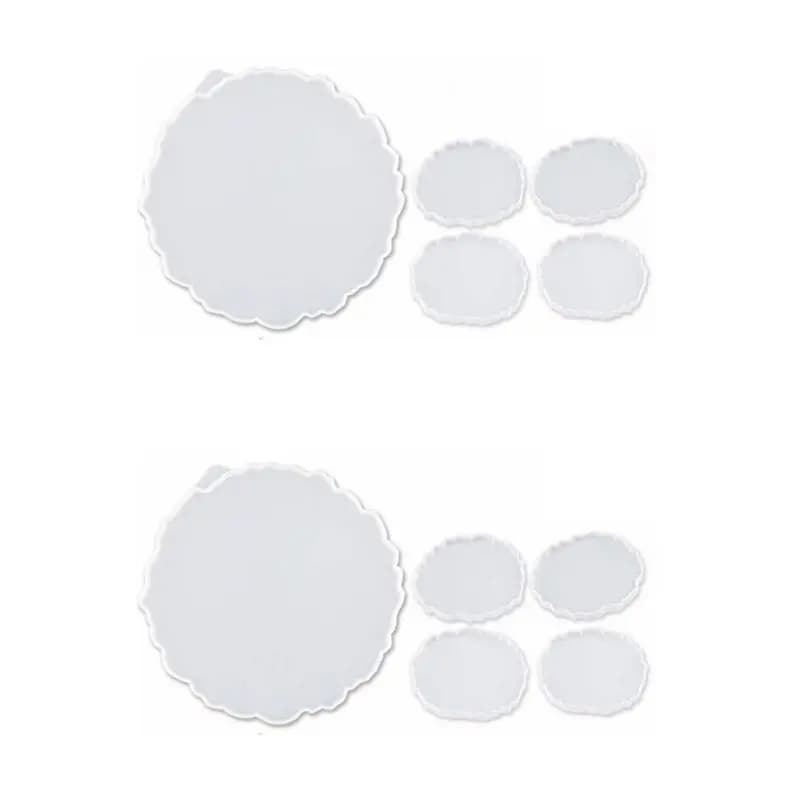 ABRE-Silicone Resin Molds, 2 Pcs Large Resin Tray Mold + 8 Pcs Coaster Molds, Tray Molds, Tray And Coaster Epoxy Molds Set