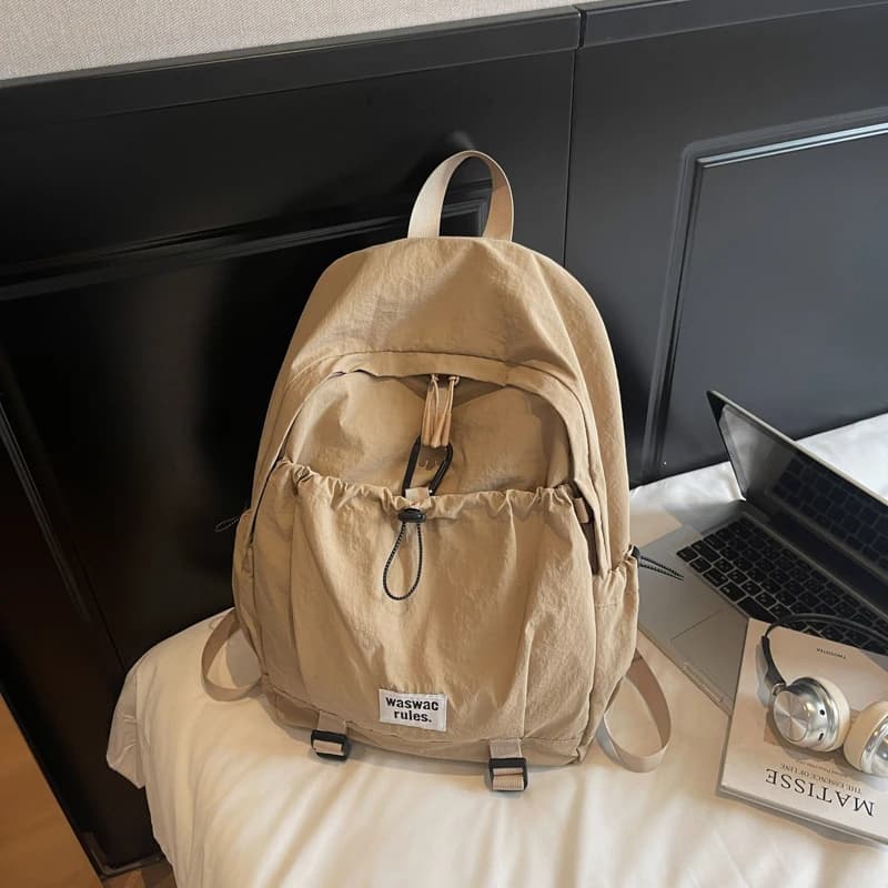Dopamine Color Lightweight Nylon Backpack Women Drawstring Pocket Casual Simple Fashion Travel School Bag Foldable Daypack