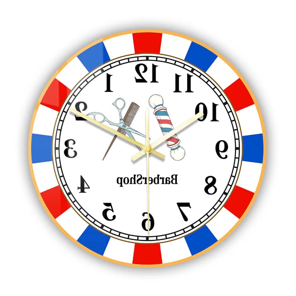 Wall clock for reverse mirror barber, hairdresser, corporate furniture, hairdresser, wall clock for racing, clockwise anticlockwise