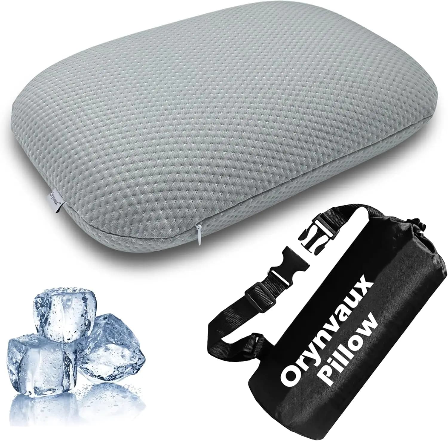 Cuscino da Viaggio in Memory Foam Rinfrescante con Cinghia Regolabile e Borsa, Compatto per Aereo, Auto, Ufficio, Lavabile, Grigio