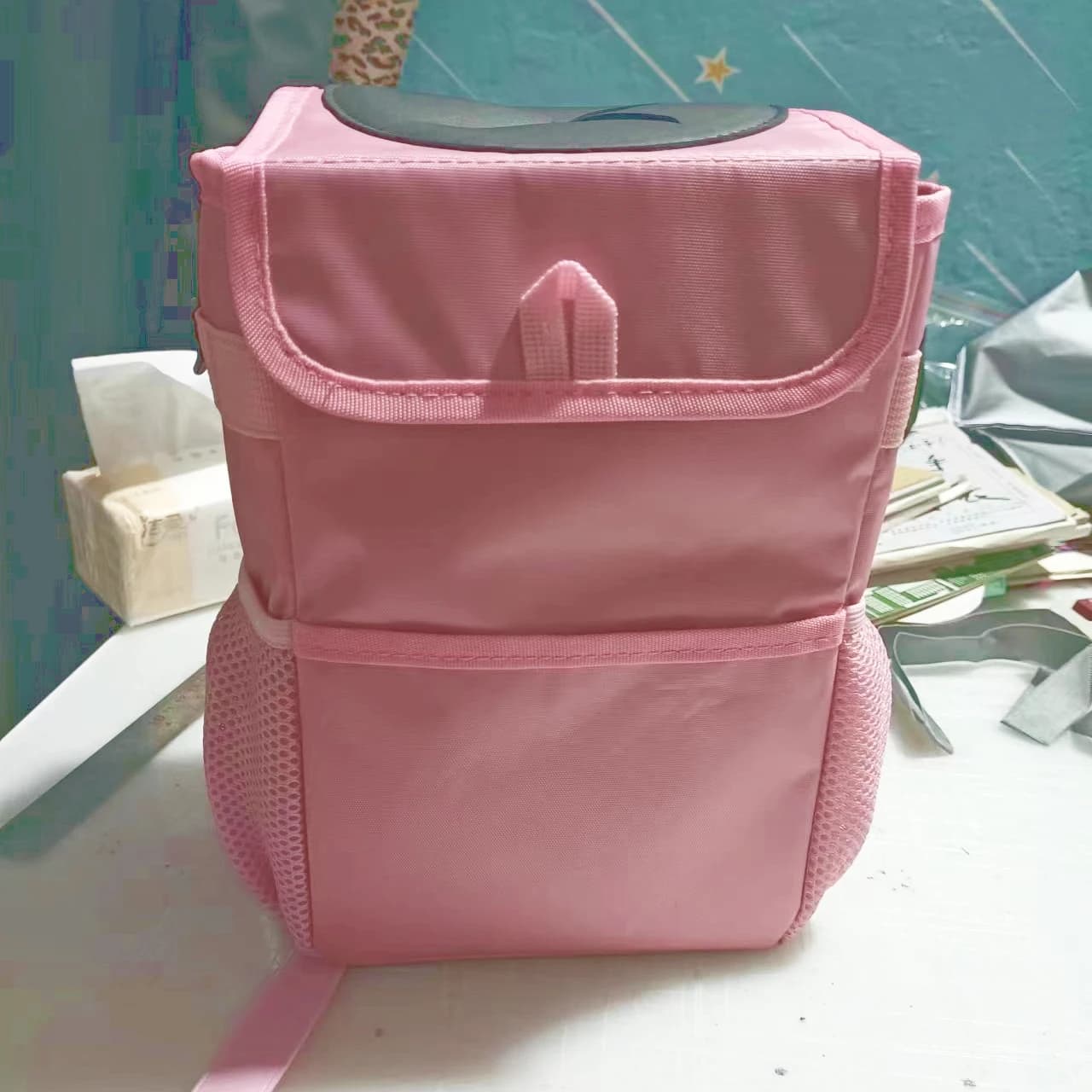 Cestino per auto rosa da 25cm, stampa leopardata impermeabile, Organizer portatile Closeable, bidone della spazzatura, forniture per veicoli, interni di stoccaggio