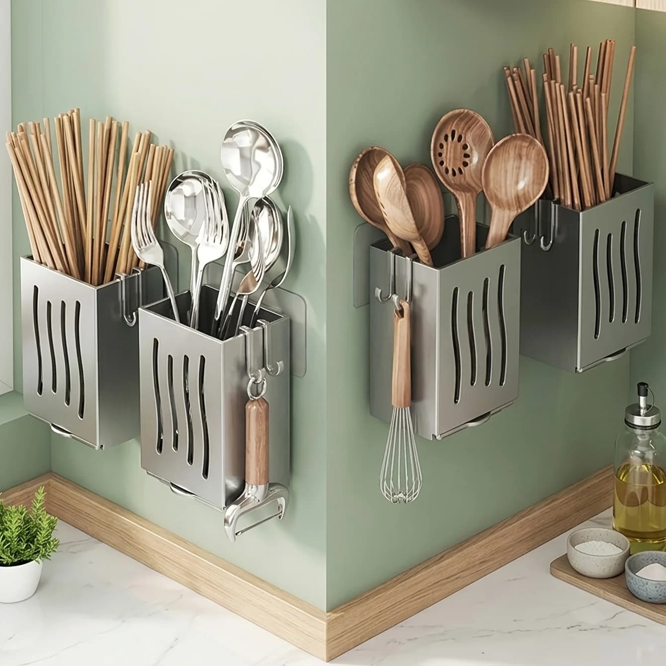 1/2 Piece Set Kitchen Utensil Storage Rack, Spoon and Chopstick Draining Rack, Multifunctional Built-In Drainage Storage Box, Household Chopstick Holder, Kitchen Utensil Rack, Knife, Fork, and Spoon Storage Rack