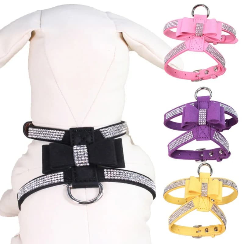 Pettorina per cani con fiocco Bling Glitter strass collare regolabile collana con cinturino pettorale per cuccioli di gatto