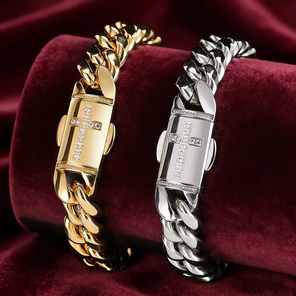 ESKEEM Bracciale a Catena Cubana da 12mm all'Ingrosso, Gioielli Hip Hop alla Moda in Acciaio Inossidabile per Uomo, Spedizione Diretta
