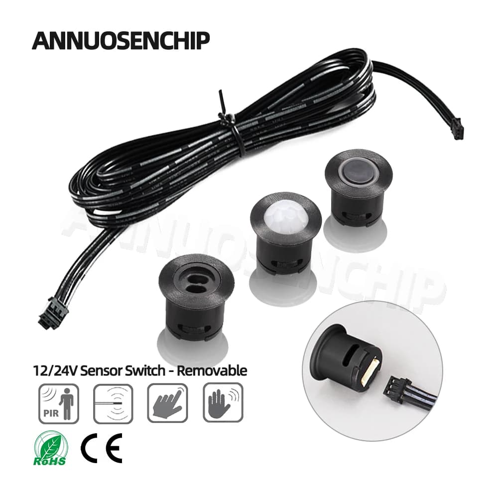 Nuovo Mini LED Interruttore del Sensore di Luce Dell'armadio 12V 24V Tocco/Spazzata A Mano/Movimento PIR/Porta On/Off Cucina Armadio Lampada di Controllo Rimovibile