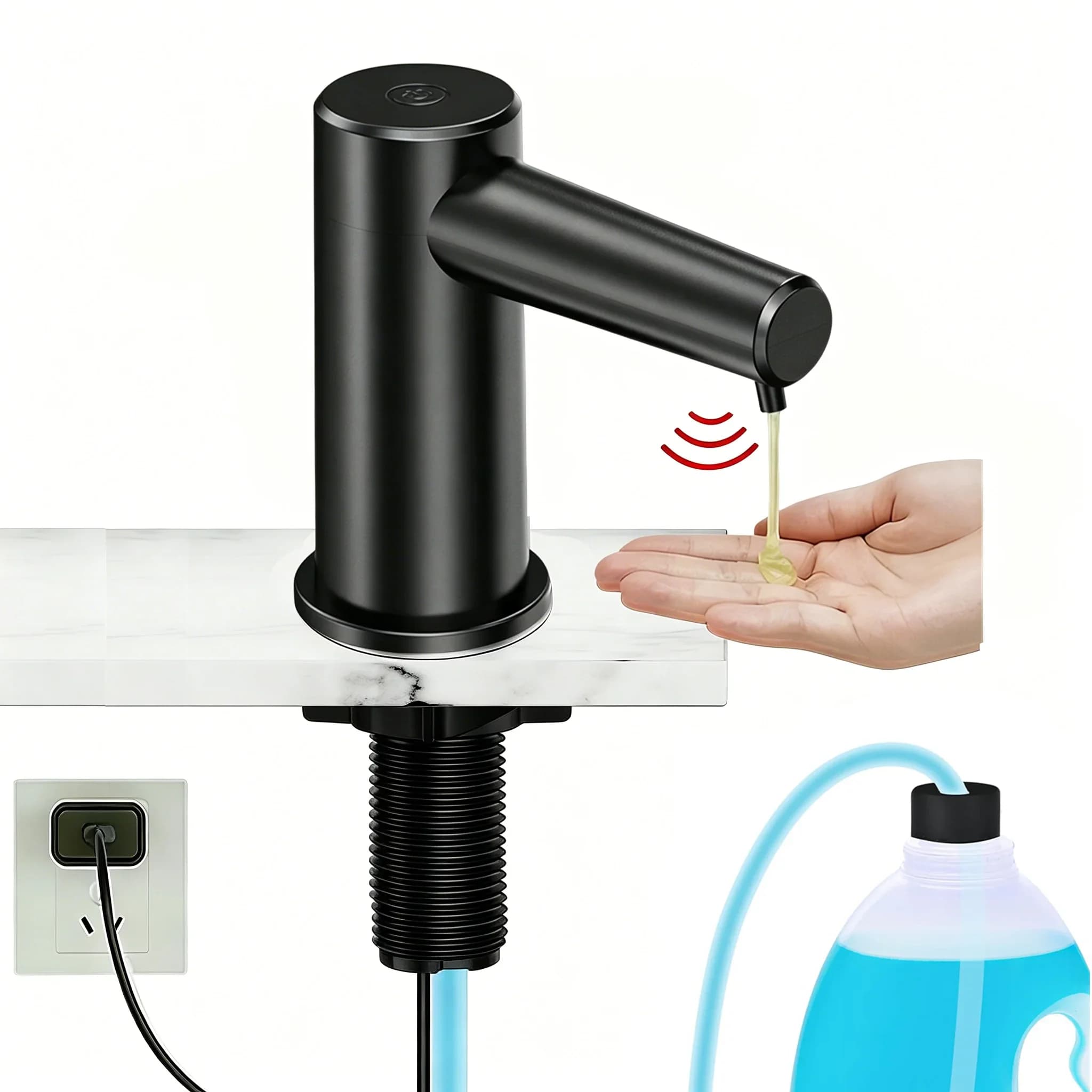 Dispenser Automatico di Sapone Senza Contatto per Lavello Cucina/Top Bagno, Pompa Elettrica USB con 2 Modalità (Liquido e Schiuma)
