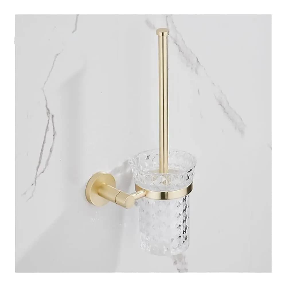 Set di Accessori Bagno Oro Spazzolato con Porta Asciugamani, Mensola, Porta Carta Igienica, Porta Scopino WC - Moderno e Personalizzabile