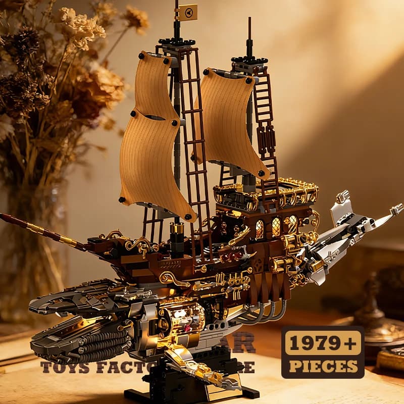 1979 Pezzi Blocchi da Costruzione Creativi Sci-Fi Nave Balena con LED, Barca a Vela Cyberpunk, Mattoncini MOC, Giocattoli Mecha, Modello Barca Pirata, Regalo per Adulti NUOVO